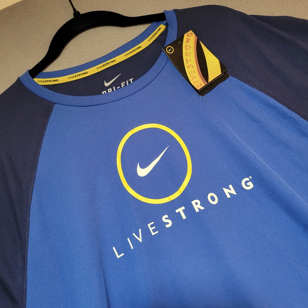 Nike Livestrong Dri-FIT Athletic Shirt Mens XL Blue Navy Short Sleeve NWT
